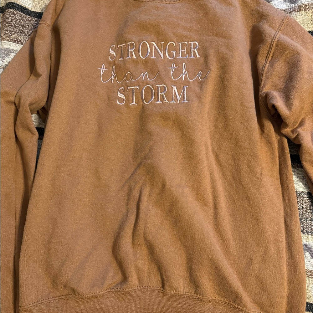 Men's 'Stronger Than The Storm' Embroidered Sweatshirt - Brown
